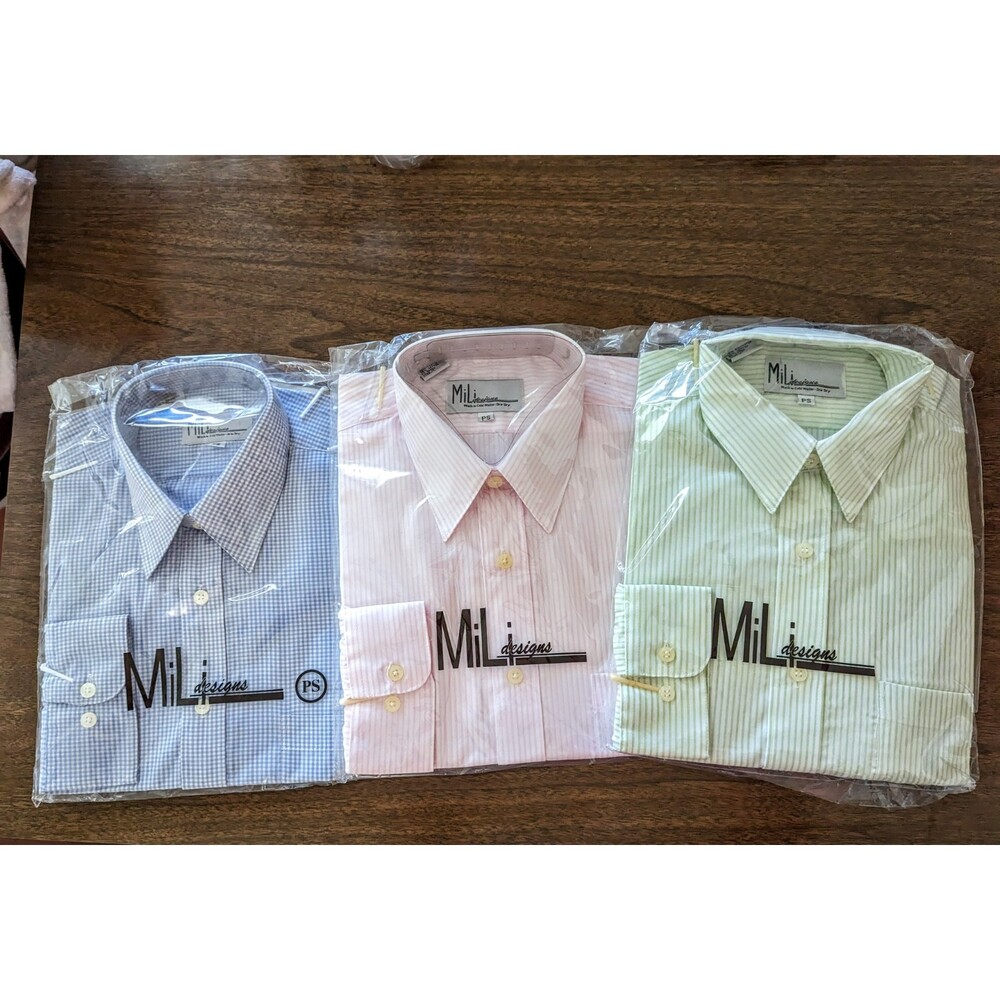 Mili Designs PS Small Dress Shirt Bundle 3 NIP Blue Pink Green Stripe